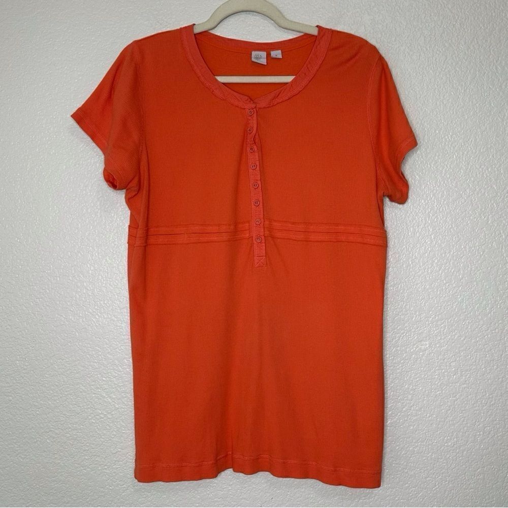 Caslon 100% Cotton Orange Knit Henley Short Sleeves Top
